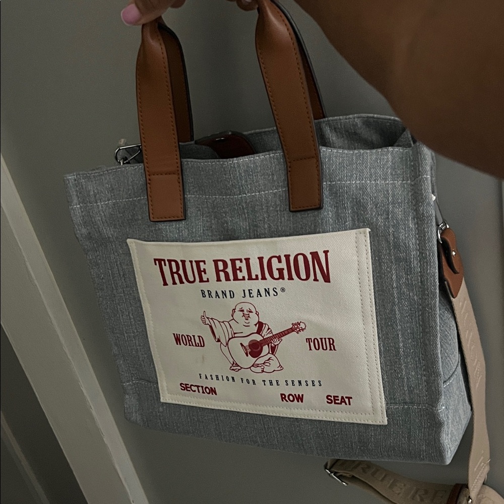 True Religion Denim Tote with Brown Handles